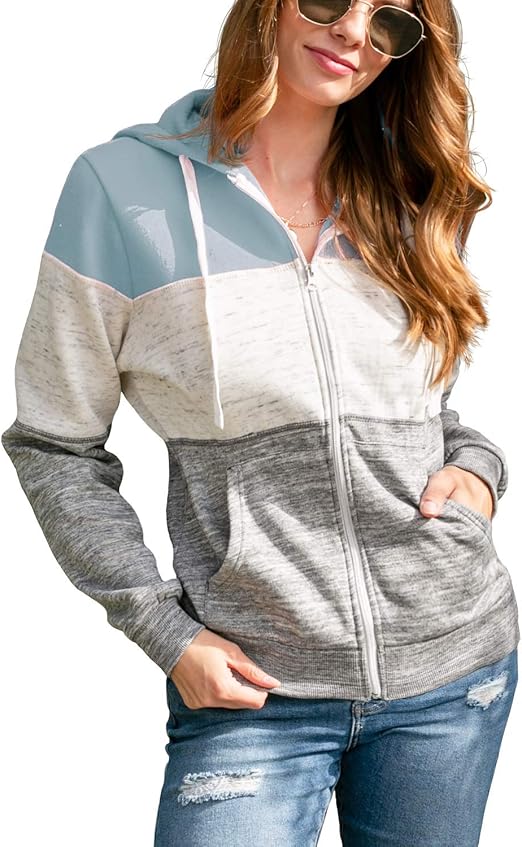 DOUBLJU Lightweight Thin Zip-Up Hoodie Jacket for Women with Plus Size