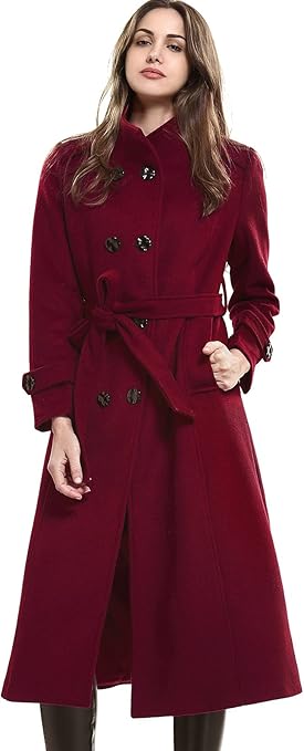 Escalier Women's Wool Trench Coat Winter Double-Breasted Jacket With Belts